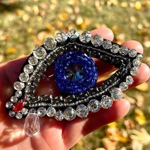 Hand Beaded Evil Eye Brooch Large Evil Eye Pin Dali's Eye pin Dali's Eye brooch